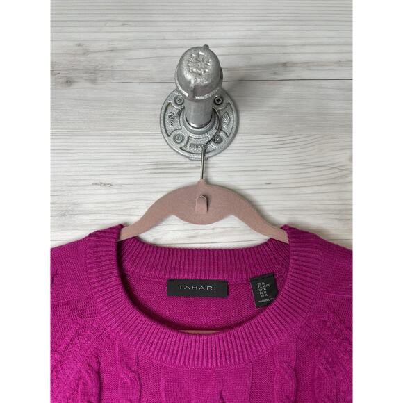 Tahari Sweater Womens XL Magenta Cable Knit Crewneck Pullover Long Sleeve Soft - Picture 2 of 10